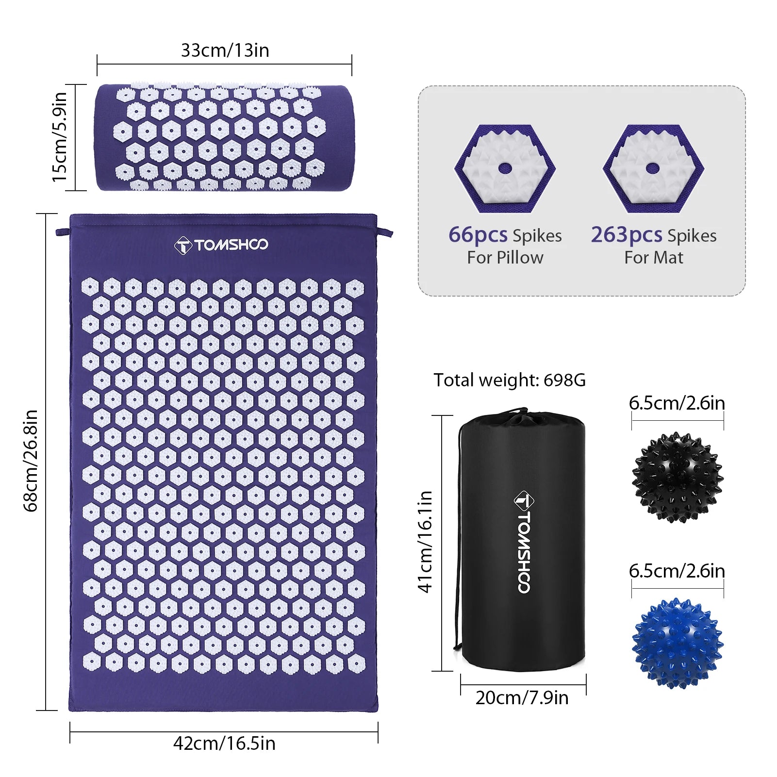 Acupressure Mat and Pillow Massage Set for Stress Relief and Muscle Relaxation - Wellness Outdoor Gear