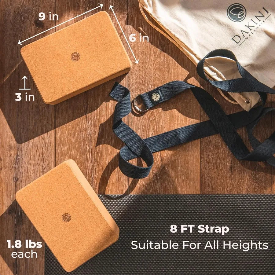 Cork Yoga Blocks 2 Pack With Strap Natural High Density - Wellness Outdoor Gear