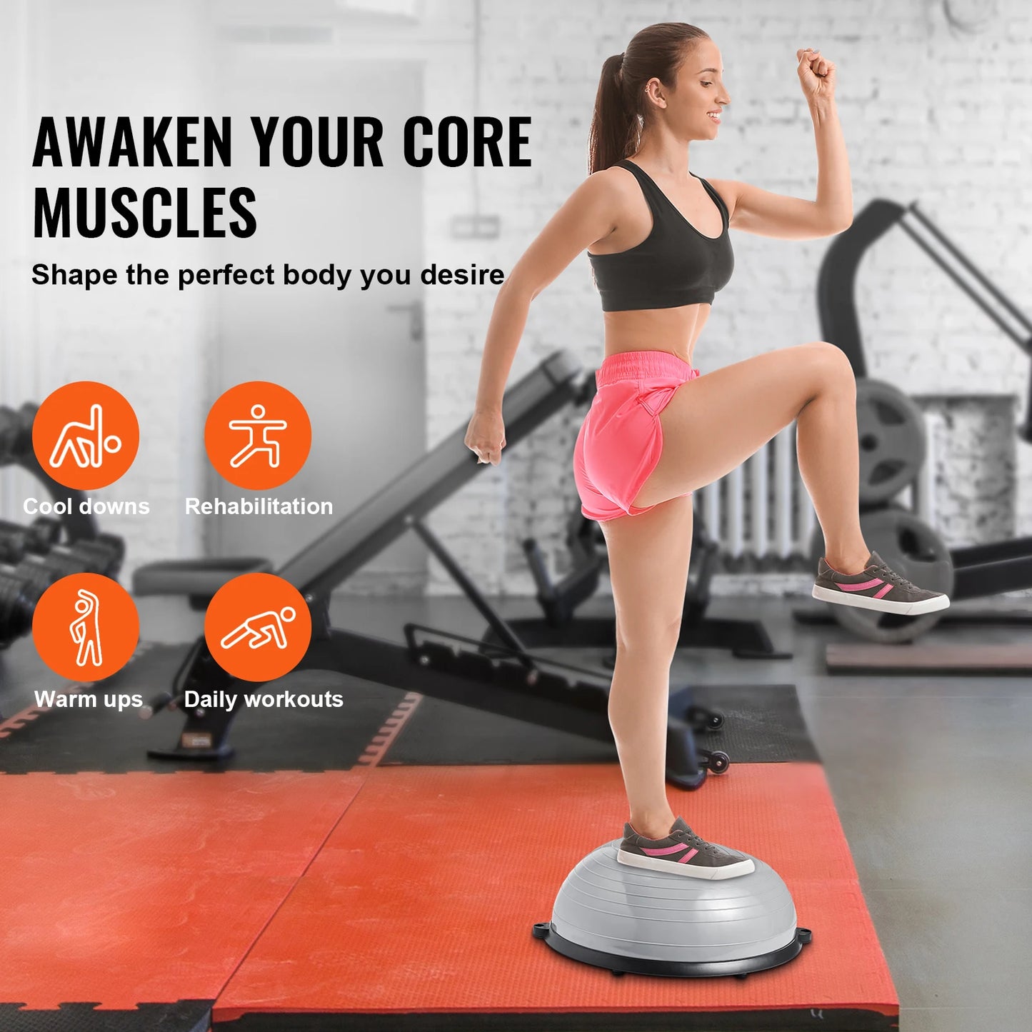 SucceBuy Half Exercise Ball Trainer Balance Ball With Resistance Bands