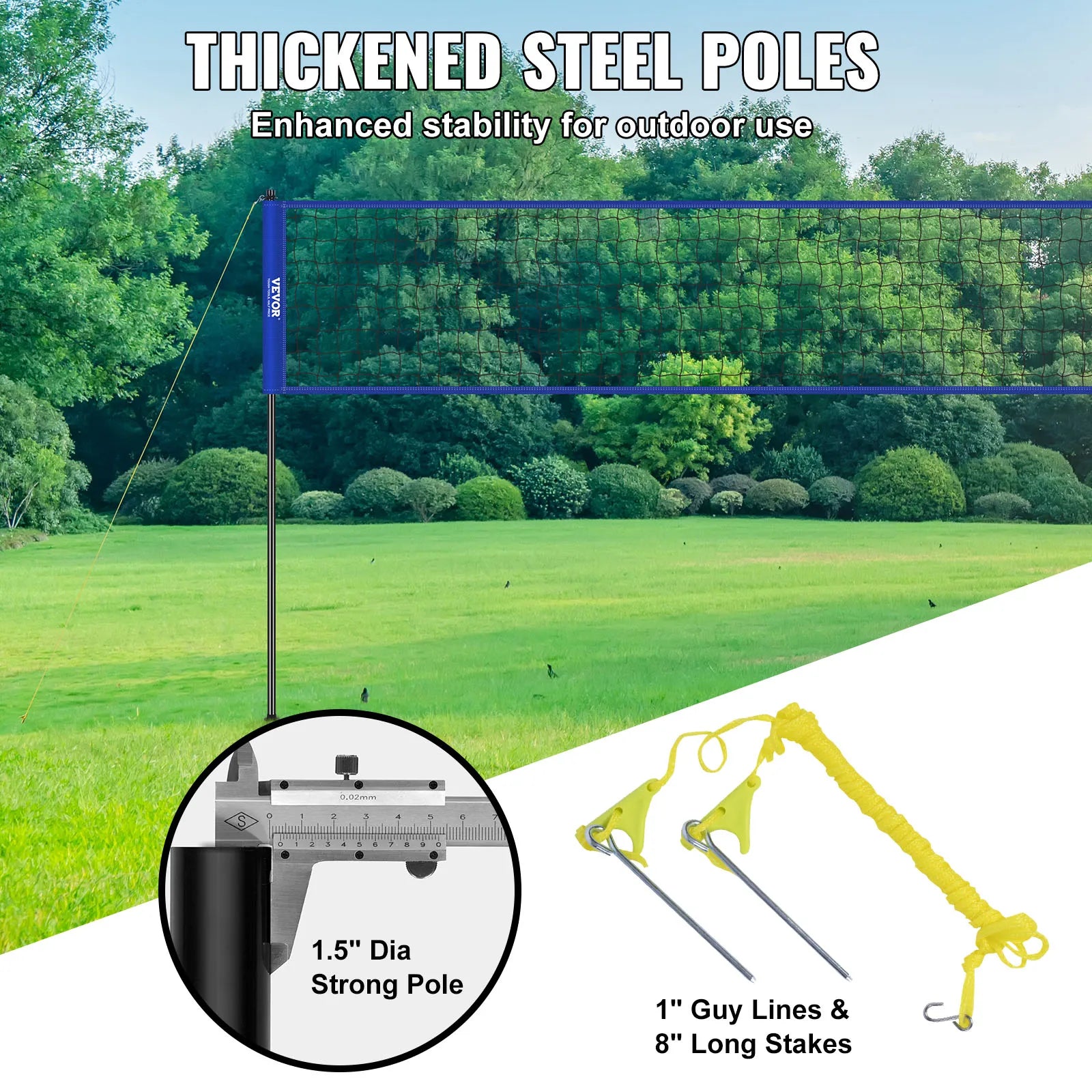 Portable Adjustable Volleyball Net System with Steel Poles and Pump for Backyard Fun - Wellness Outdoor Gear