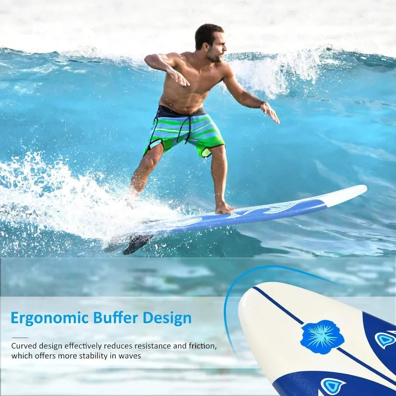 GYMAX 6 Foot Surfboard with Removable Fins and Protective Leash for Surfing and Yoga - Wellness Outdoor Gear