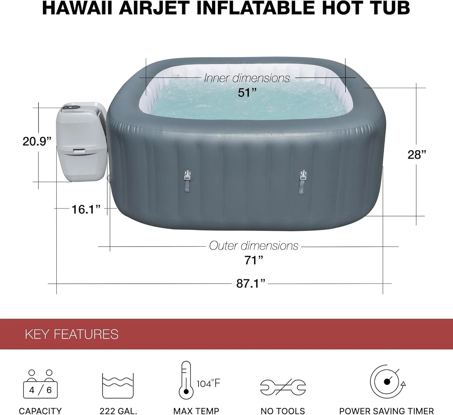 XMSJH SaluSpa AirJet Inflatable Hot Tub With 114 AirJets - Wellness Outdoor Gear