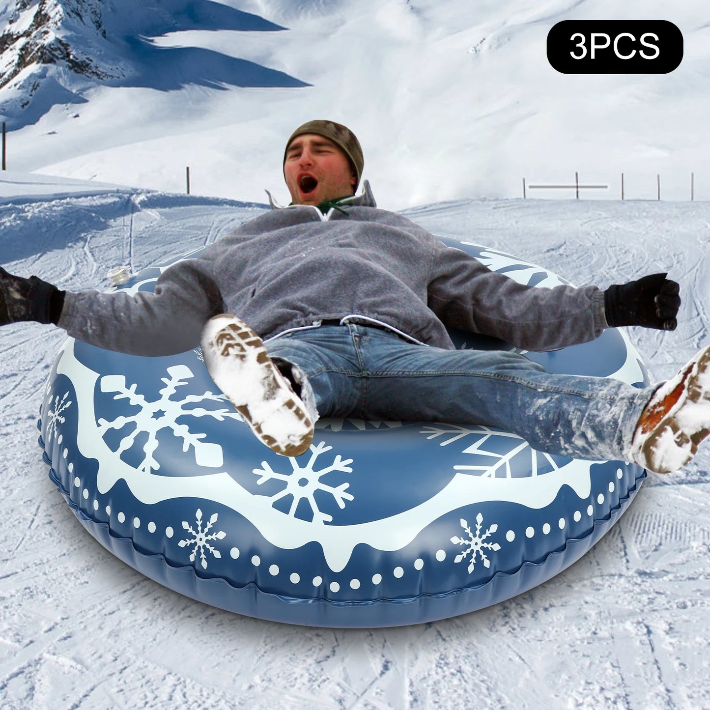 Set of Three 40 Inch Inflatable Snow Sleds in Blue for Fun Winter Adventures - Wellness Outdoor Gear