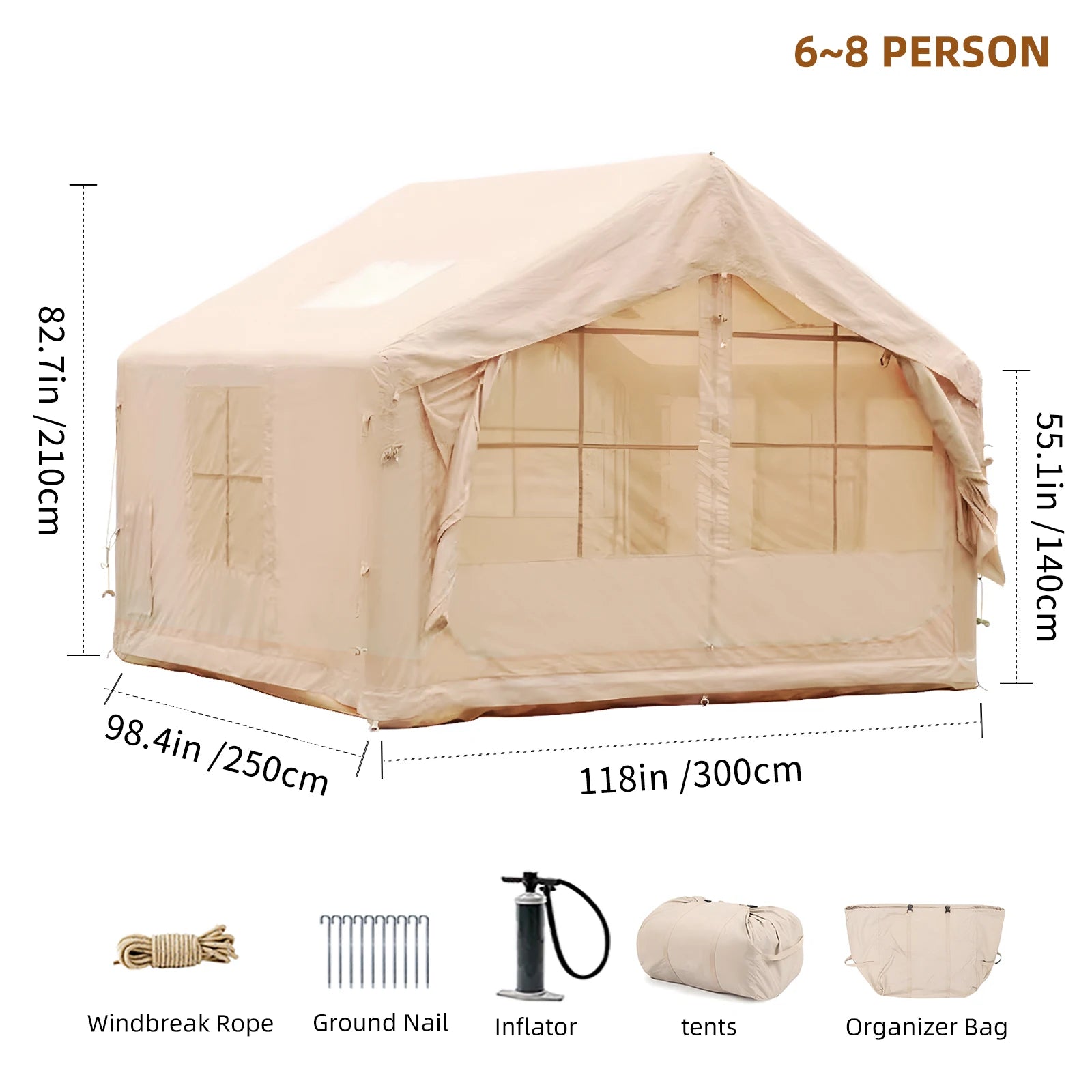 Inflatable Camping Tent for 6-8 People Quick Setup 80.73 Square Feet All Season Tent - Wellness Outdoor Gear