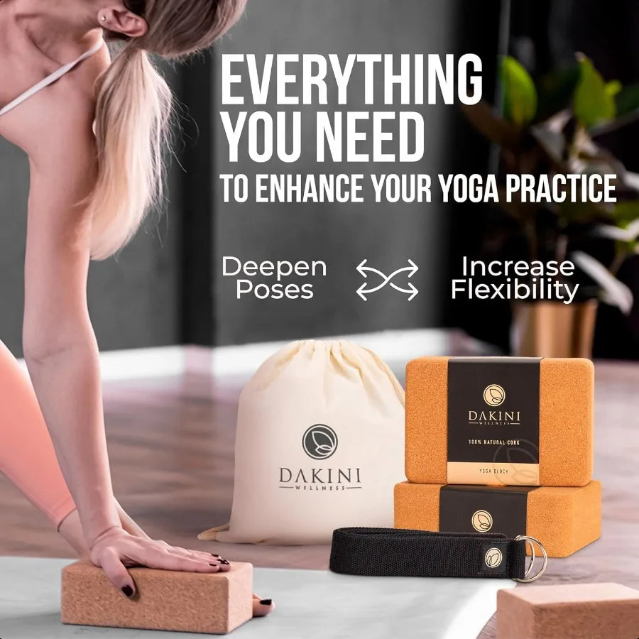 Cork Yoga Blocks 2 Pack With Strap Natural High Density - Wellness Outdoor Gear