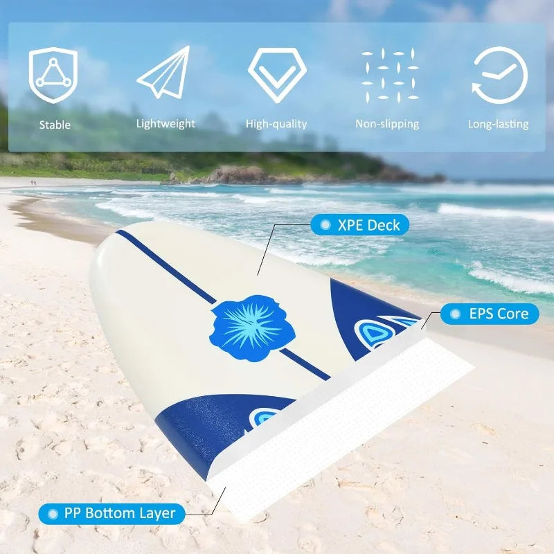 GYMAX 6 Foot Surfboard with Removable Fins and Protective Leash for Surfing and Yoga - Wellness Outdoor Gear