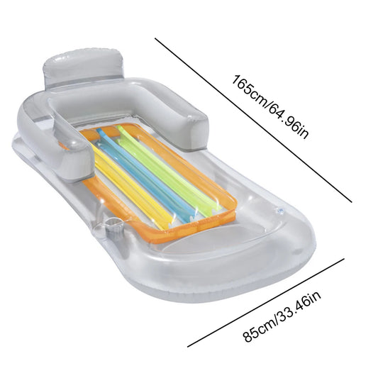 Inflatable Water Sports Floating Seat Portable Summer Swim Float with Backrest and Cup Holder - Wellness Outdoor Gear