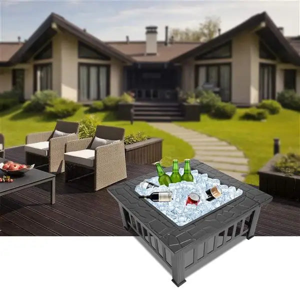 Multifunctional Fire Pit Table Square Metal Outdoor Stove - Wellness Outdoor Gear
