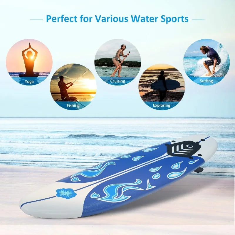 GYMAX 6 Foot Surfboard with Removable Fins and Protective Leash for Surfing and Yoga - Wellness Outdoor Gear