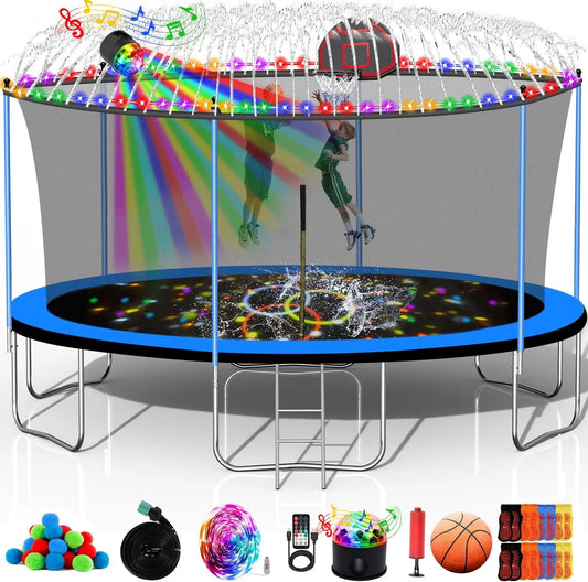 10FT 16FT Heavy Duty Trampoline with Basketball and Safety Enclosure Net - Wellness Outdoor Gear