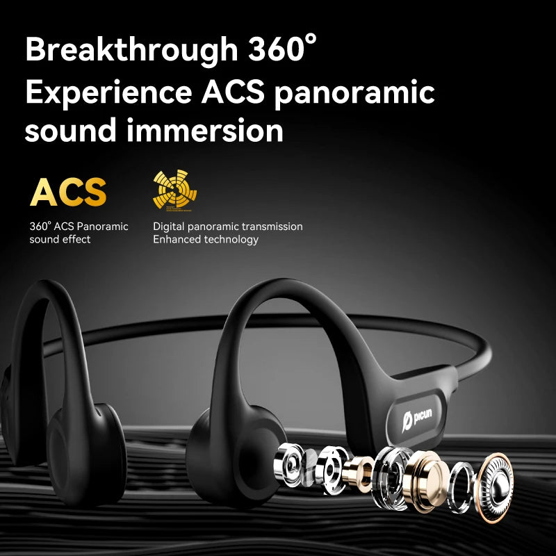 Picun T1 Bone Conduction Bluetooth Earphones IPX7 Waterproof Sport Headphones 3D Sound - Wellness Outdoor Gear