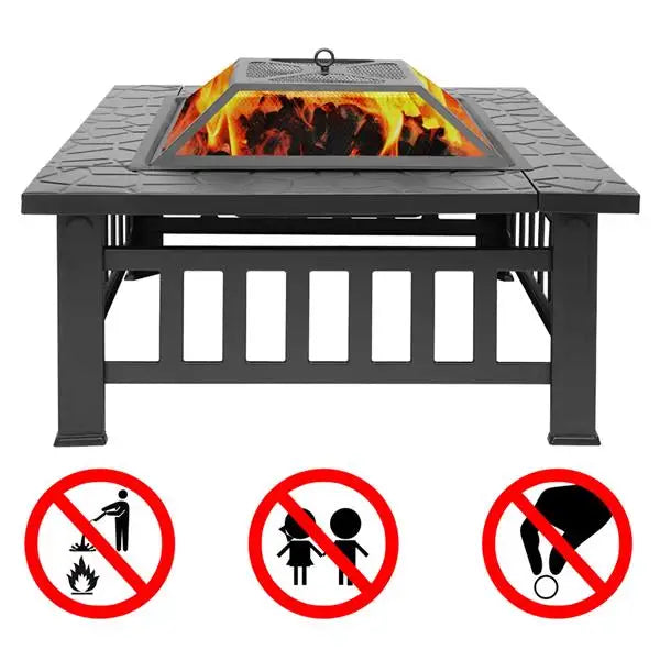 Multifunctional Fire Pit Table Square Metal Outdoor Stove - Wellness Outdoor Gear