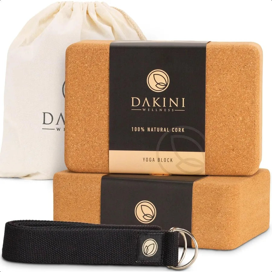 Cork Yoga Blocks 2 Pack With Strap Natural High Density - Wellness Outdoor Gear