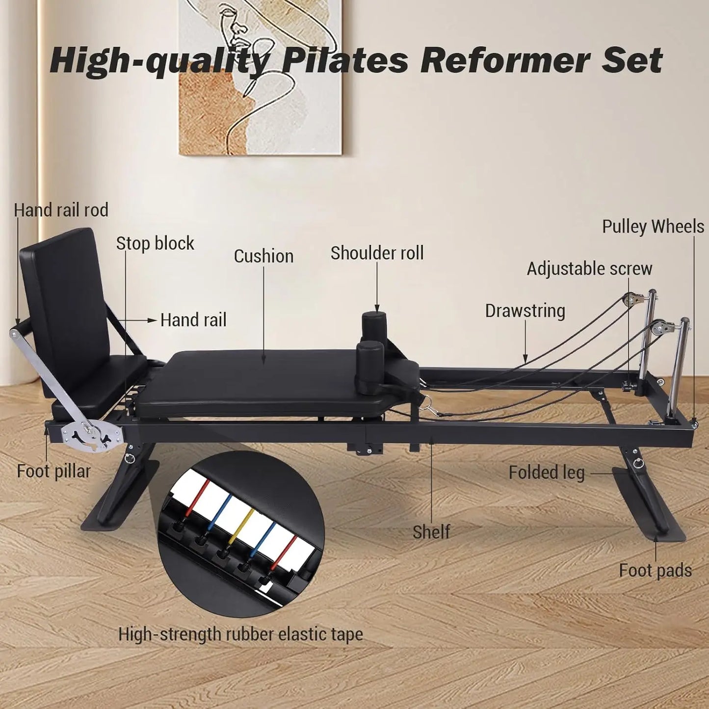 HiMISSHign Pilates Reformer Machine Foldable Home Gym Equipment
