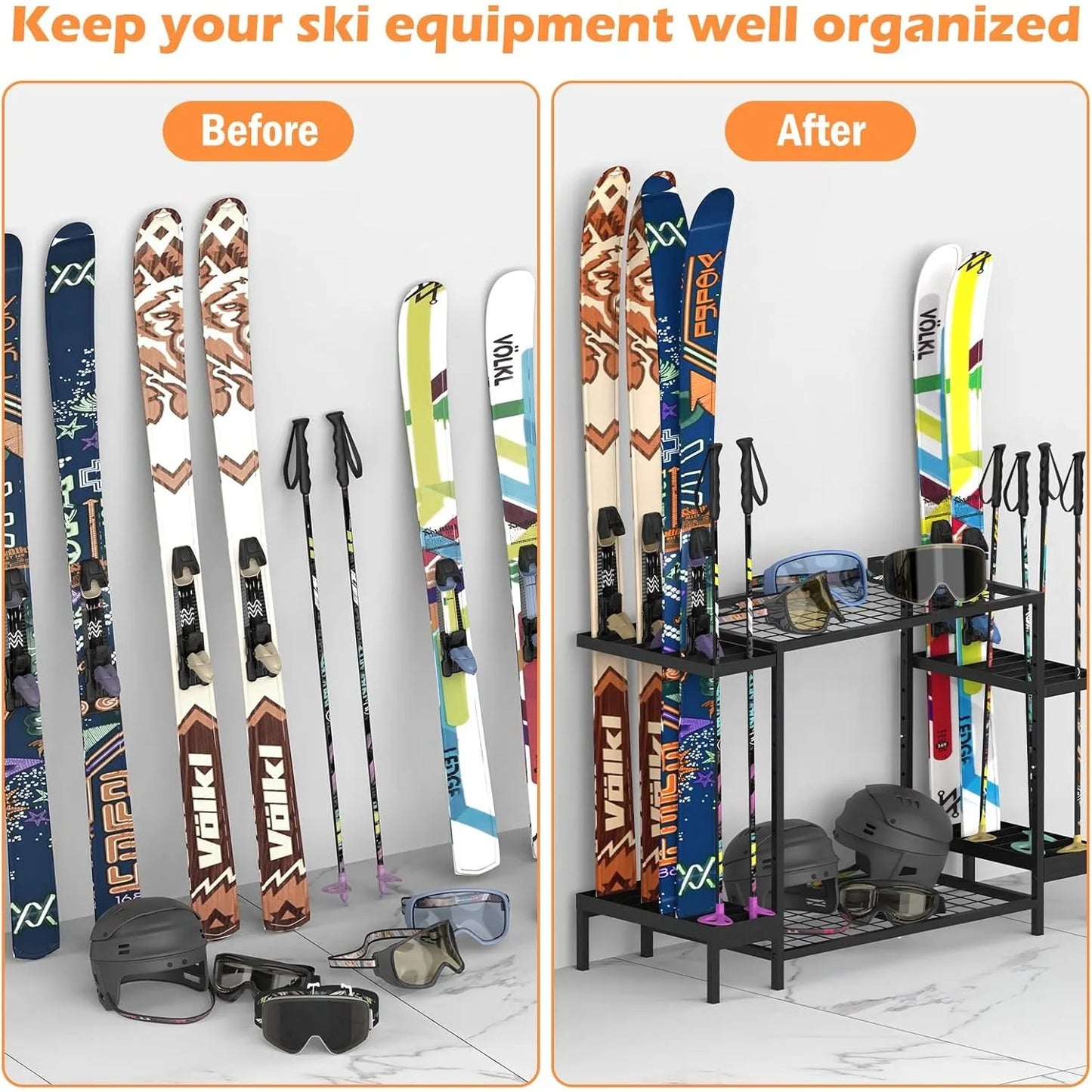 Hign Concerned Ski Storage Rack System 6 Pair Organizer - Wellness Outdoor Gear