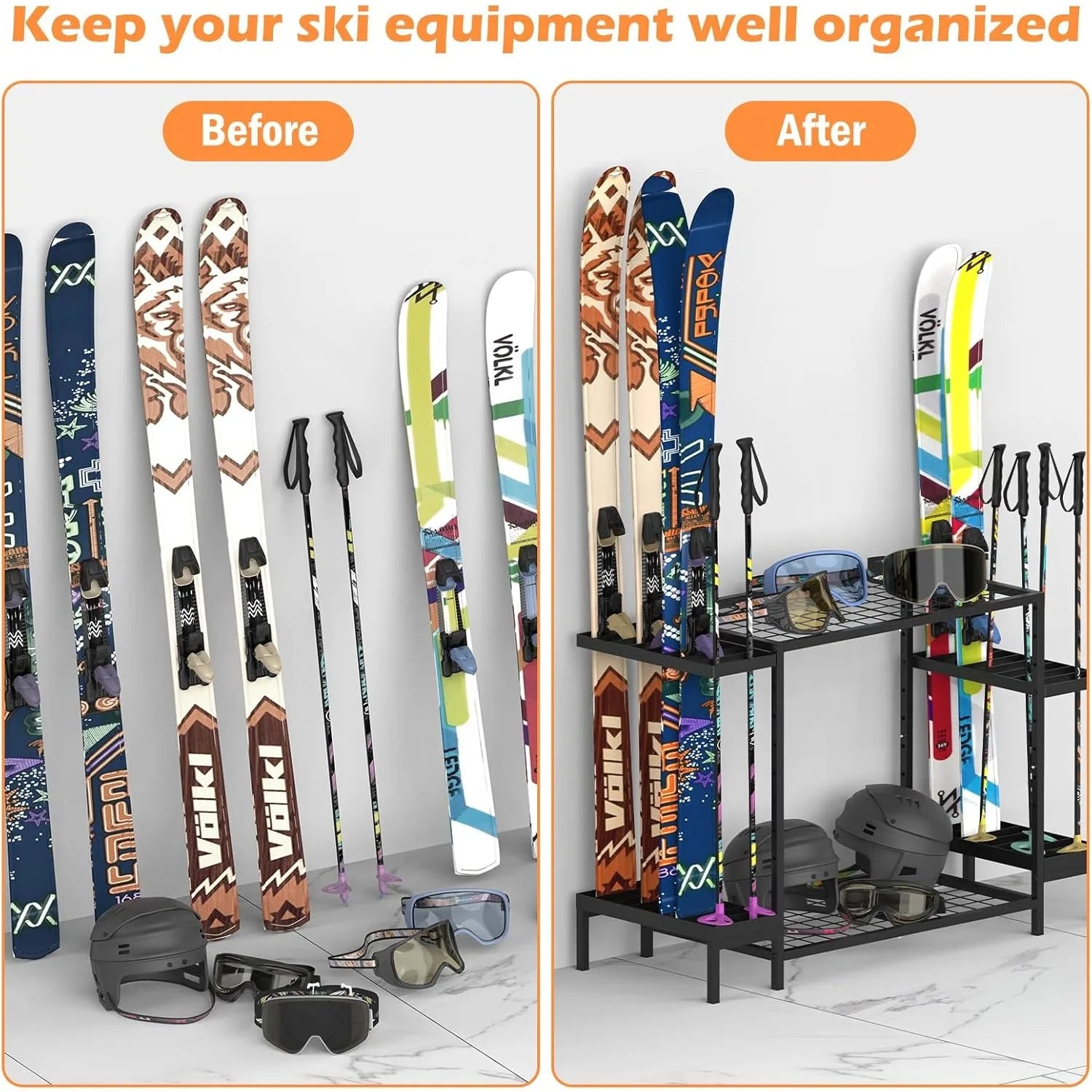 Hign Concerned Ski Storage Rack System 6 Pair Organizer - Wellness Outdoor Gear