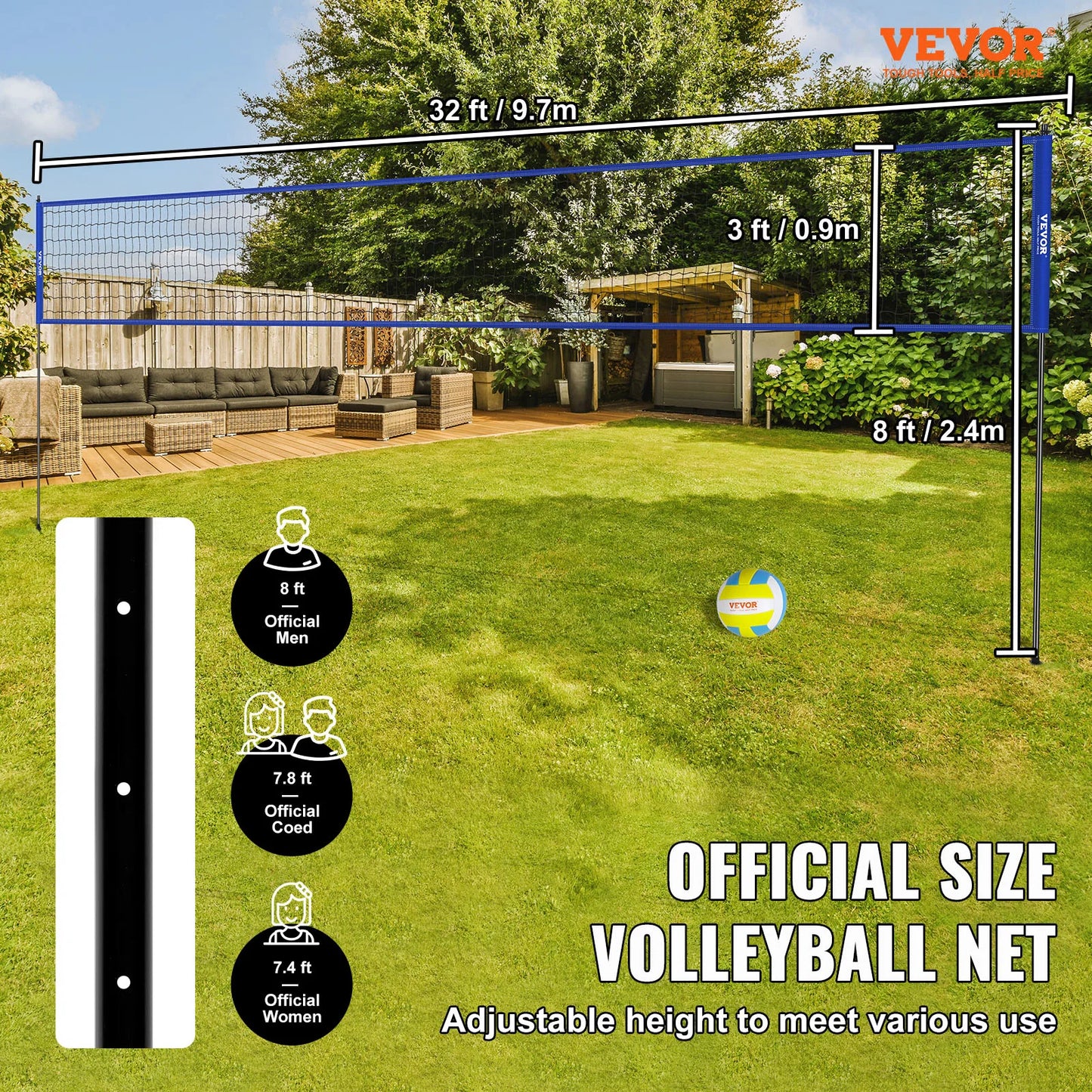 Portable Adjustable Volleyball Net System with Steel Poles and Carrying Bag for Outdoor Fun - Wellness Outdoor Gear