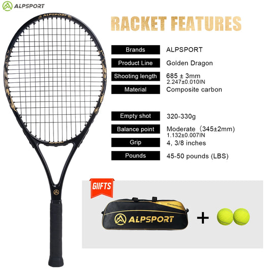 ALPSPORT JL T800 Carbon Fiber Tennis Racket with Bag Adjustable Strap for Men and Women - Wellness Outdoor Gear