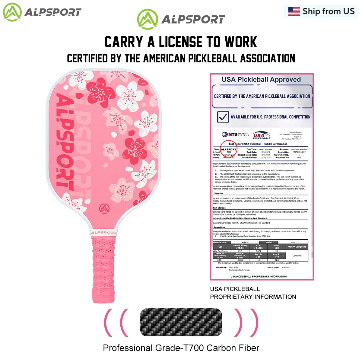 ALPSPORT Sakura USAPA T700 Pickleball Paddle With Free Balls - Wellness Outdoor Gear