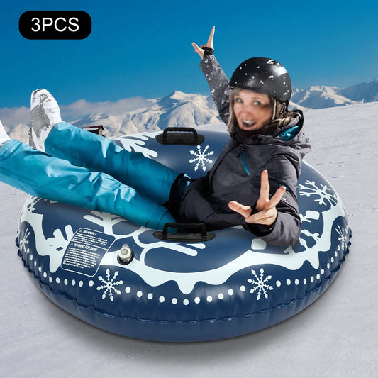 Set of Three 40 Inch Inflatable Snow Sleds in Blue for Fun Winter Adventures - Wellness Outdoor Gear