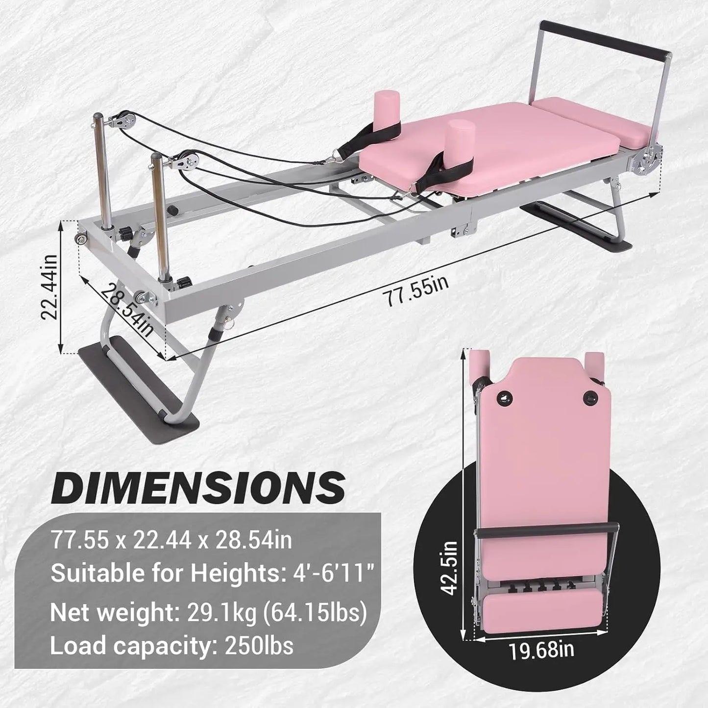 HiMISSHign Pilates Reformer Machine Foldable Home Gym Equipment