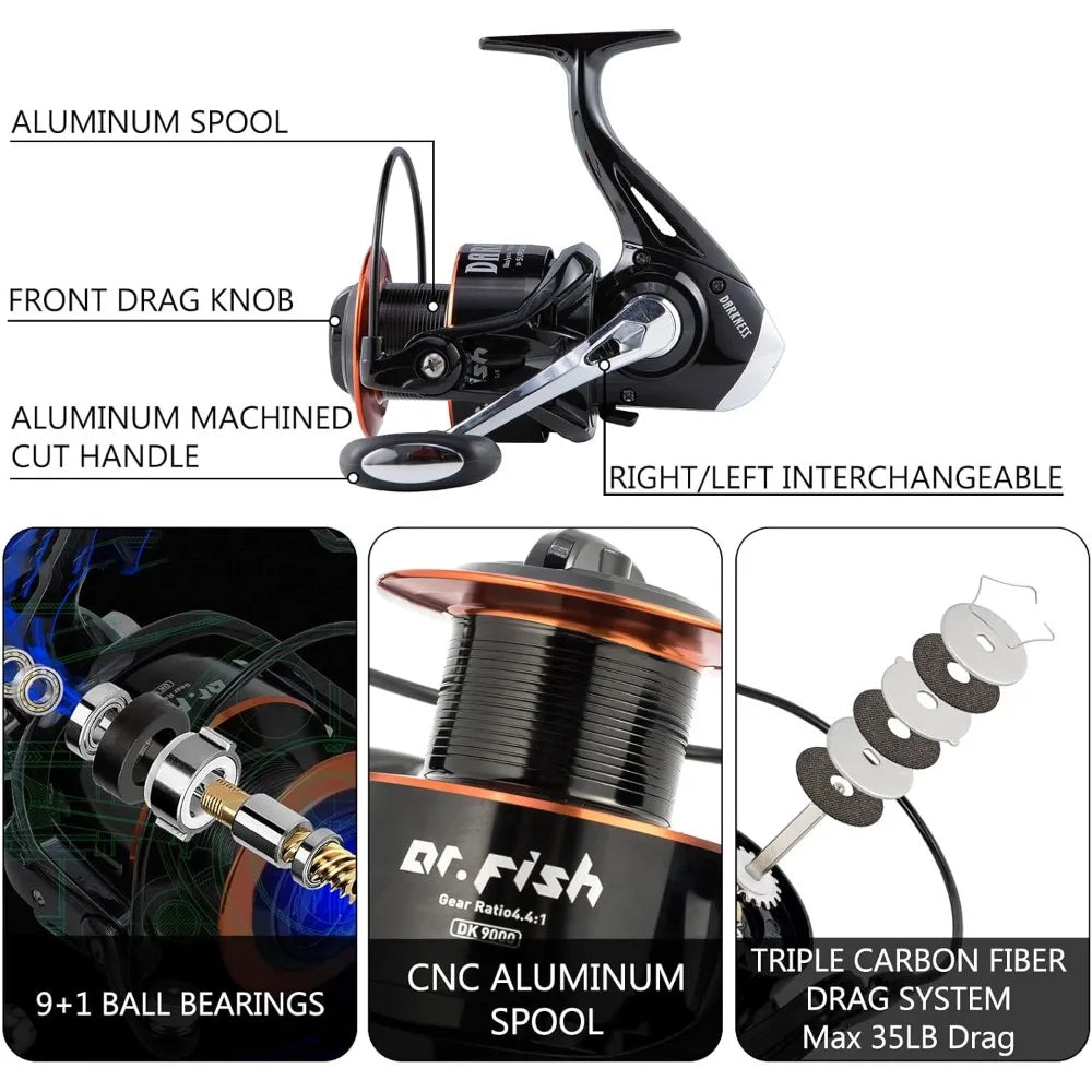 Surf Rod and Reel Combination for Saltwater Fishing with 50Lb Braided Line and Gear Set - Wellness Outdoor Gear
