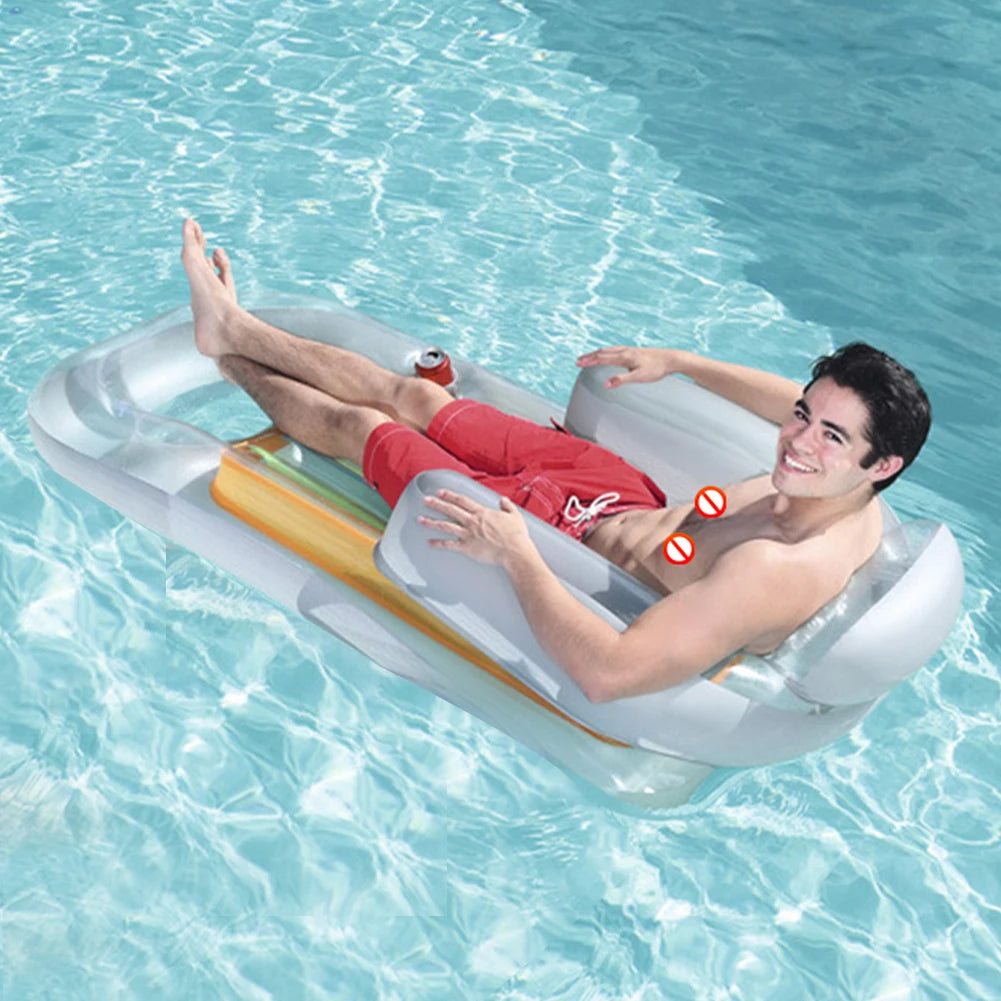Inflatable Water Sports Floating Seat Portable Summer Swim Float with Backrest and Cup Holder - Wellness Outdoor Gear