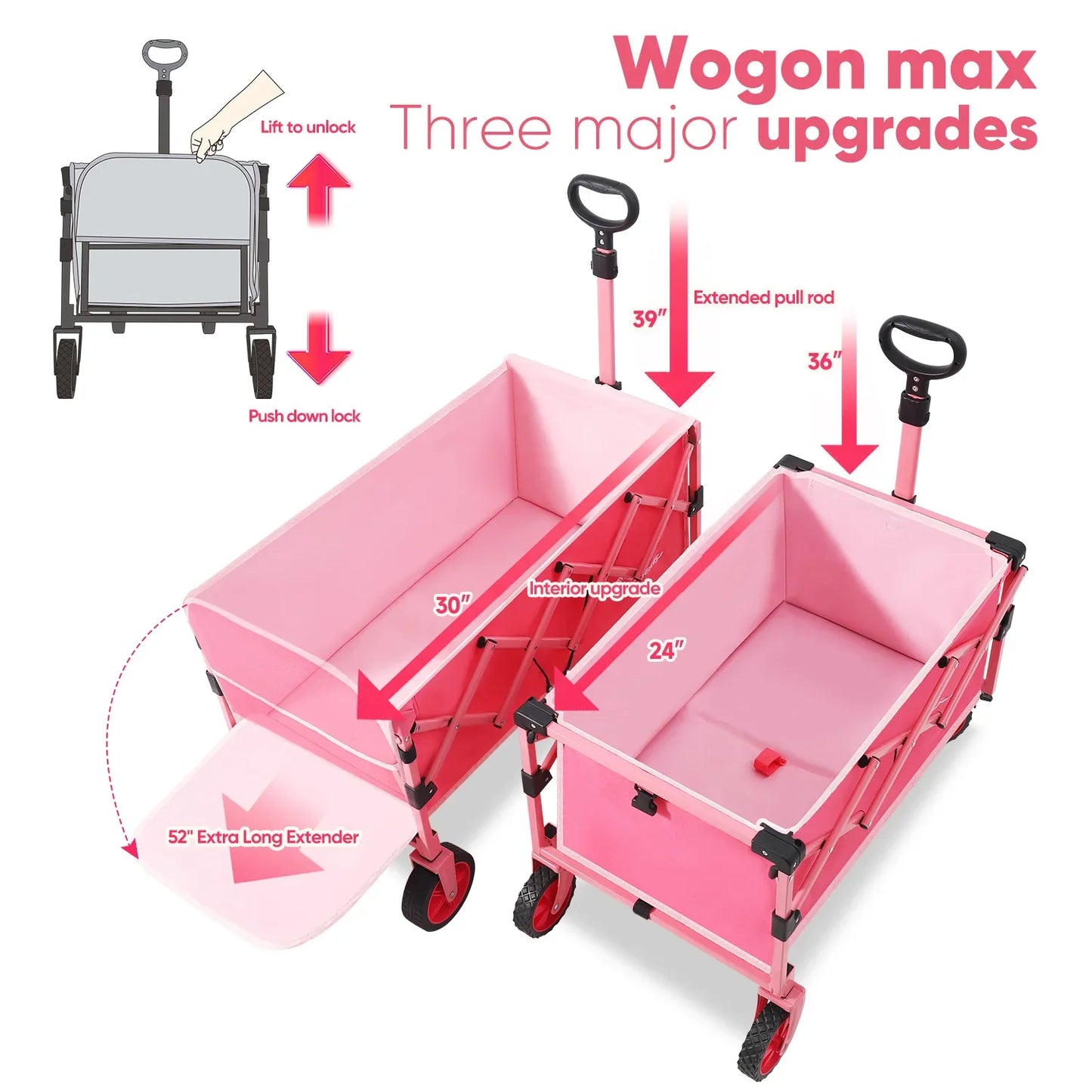 52 Inch Extender Folding Collapsible Wagon Cart Lightweight Heavy Duty 330 Pounds Capacity - Wellness Outdoor Gear