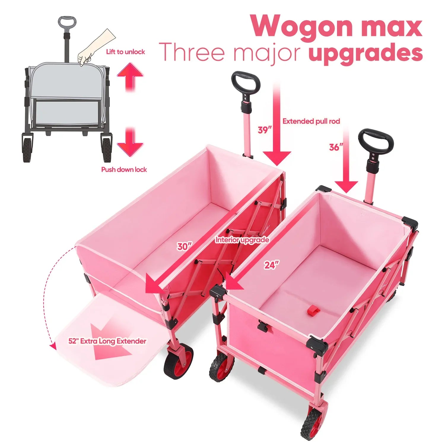 52 Inch Extender Folding Collapsible Wagon Cart Lightweight Heavy Duty 330 Pounds Capacity - Wellness Outdoor Gear
